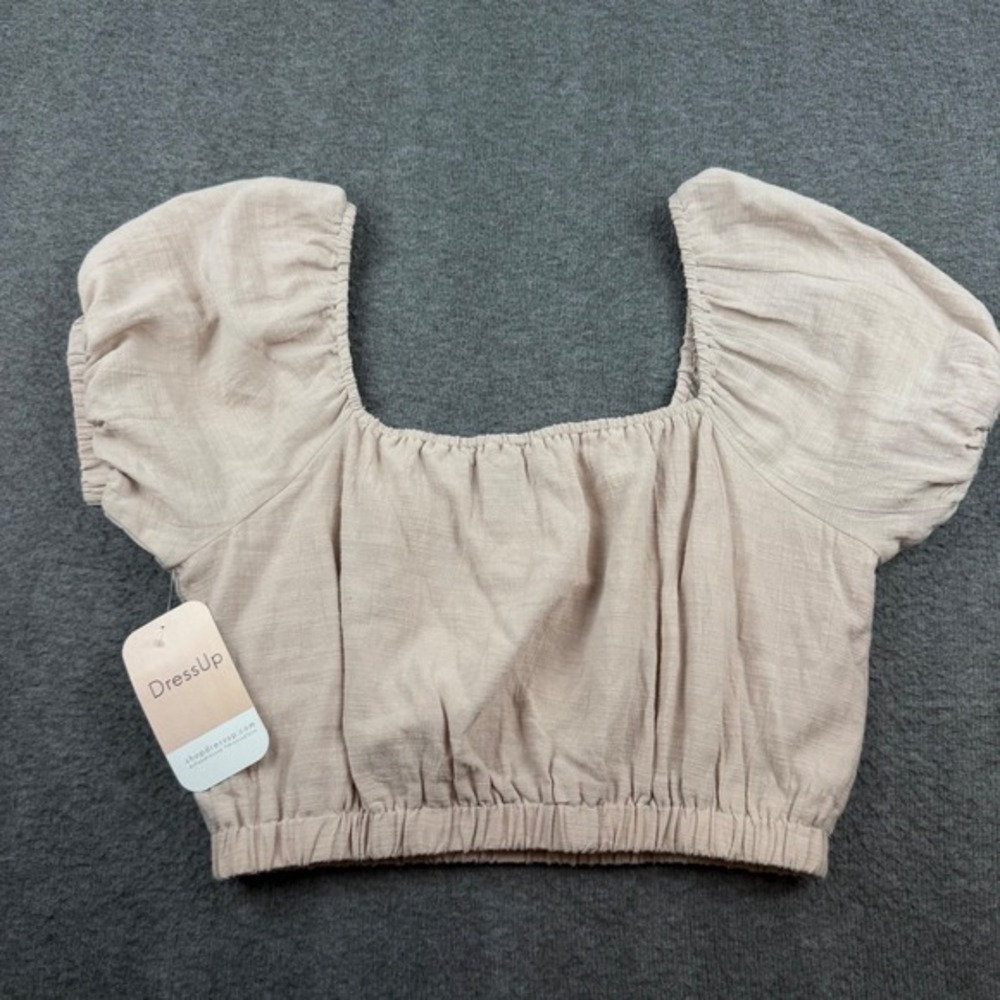 Hudson Gray Crop Top Women's Large Tan Puff Sleeve Square Neck Cotton VT14759SET